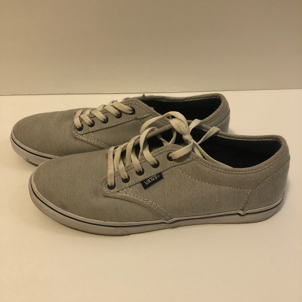 Vans, pinstripes, white and navy blue, size 7